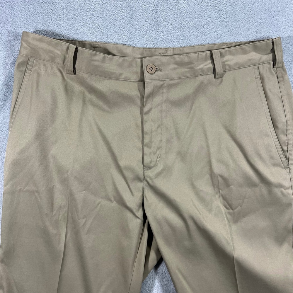 NIKE Golf Pants Mens 34x32 Khaki Good Dri-FIT Flat Front Trousers 472532-235 - Picture 3 of 16